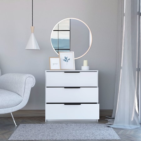 Tuhome Kaia 3 Drawers Dresser, Superior Top, White CLB6590